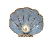 Women's Light Blue Shell Pearl Crystal Brooch Pin Ocean Coastal Theme Gift New