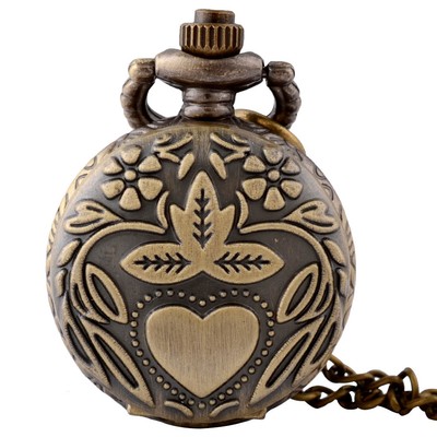 Vintage Bronze Flower Antique Pocket Watch Chain Retro Pendant Necklace New Gift