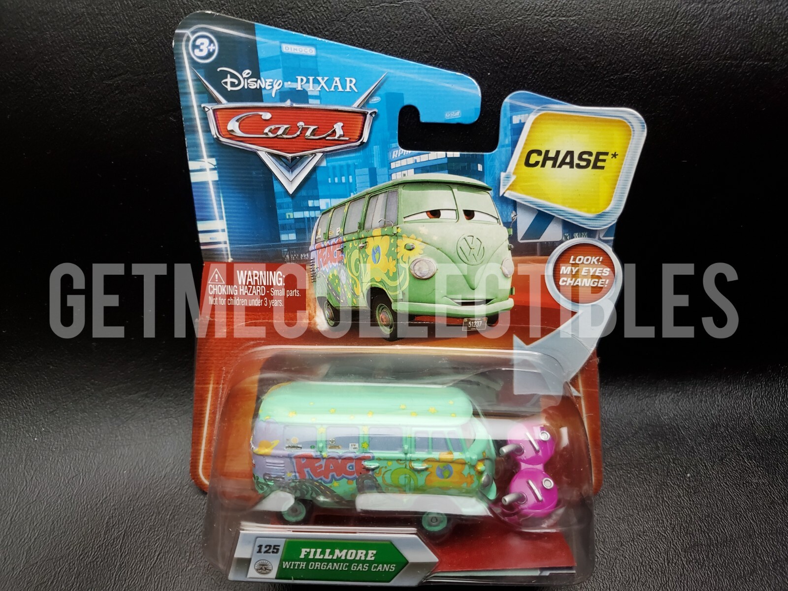 DISNEY PIXAR CARS CHASE FILLMORE WITH ORGANIC GAS CANS EYES CHANGE NS