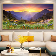 Scenery Canvas Painting Mural Sunrise Mountain Flowers Canvas Wall Art Print Art