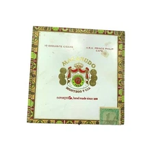 Vintage Macanudo CIGAR BOX 32005 Wood Wooden Prince Philip Cafe Tax Stamp