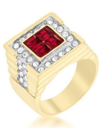4.32 carat Red Ruby Color & Zircon 18k Yellow gold overlay Men's ring size 9