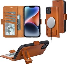 Bayelon iPhone 14 Pro Max Case, Detachable Trifold Genuine Leather Wallet Case