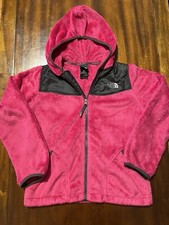 The North Face Girls Pink Zip Up Furry Fleece Hoodie Jacket Sz Large 14/16