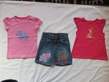 Gymboree 4 4T Appliqued Glamour Safari Pink Tops Denim Shorts Elephant Giraffe