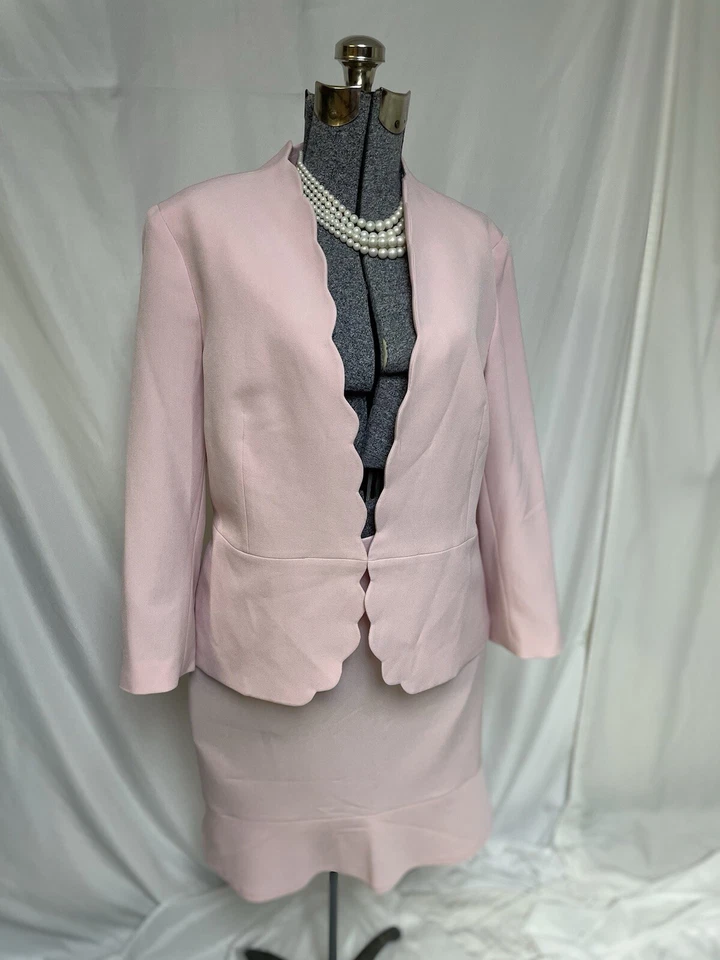NEW Kasper Skirt Suit Size 14 Jacket 14W Skirt Two Piece Set Elastic Waist Pink - Image 3 of 4
