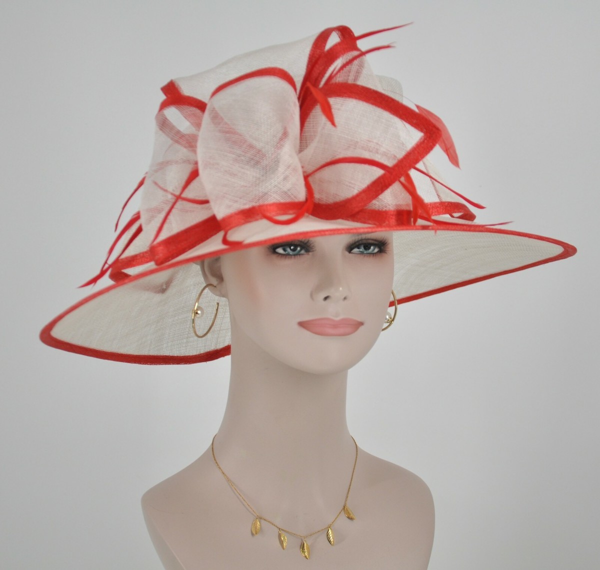 Wide Brim Sinamay Hat Church Kentucky Derby Carriage Tea Wedding Champagne NICE! M839( White )Vintage Kentucky Derby, Church, Wedding, Easter  main image 2
