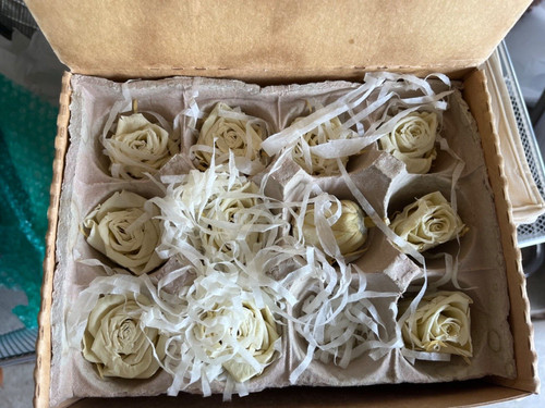 Rose buds 3 boxes 12 each real ivory roses preserved but still feel fresh