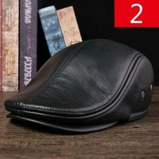 Men PU Leather Gatsby Flat Hat Newsboy Cap Vintage Style Golf Cabbie Casual Chic
