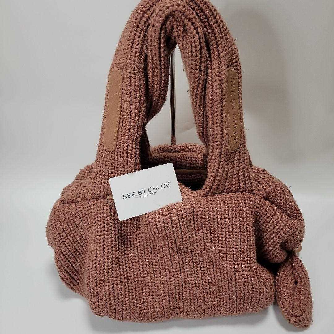 See By Chloe Handbag Large Logo Knit Pink women's USED FROM TOKYO