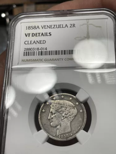 NGC VF Venezuela 1858 - A Silver 2 Reales Genuine Antique Rare Low Mintage Coin