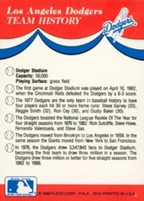 1989 Fleer  Team History Los Angeles Dodgers Plus 4 different team logos on back