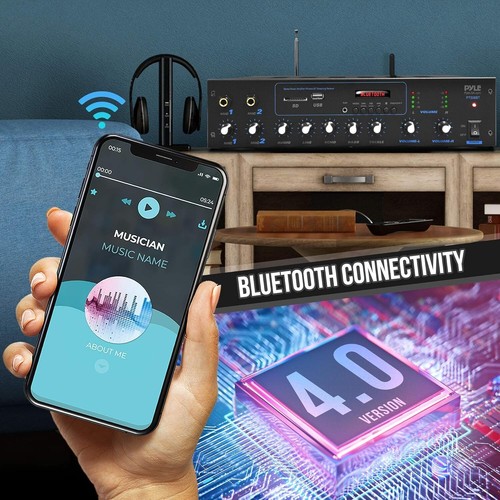 Pyle 600W Bluetooth Audio Amplifier Stereo Receiver System FM Radio USB/ AUX - Picture 5 of 5