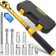 10PCS Full Magnetic Spark Plug Socket Set with 3/8" Drive Torque Wrench (5-50 FT