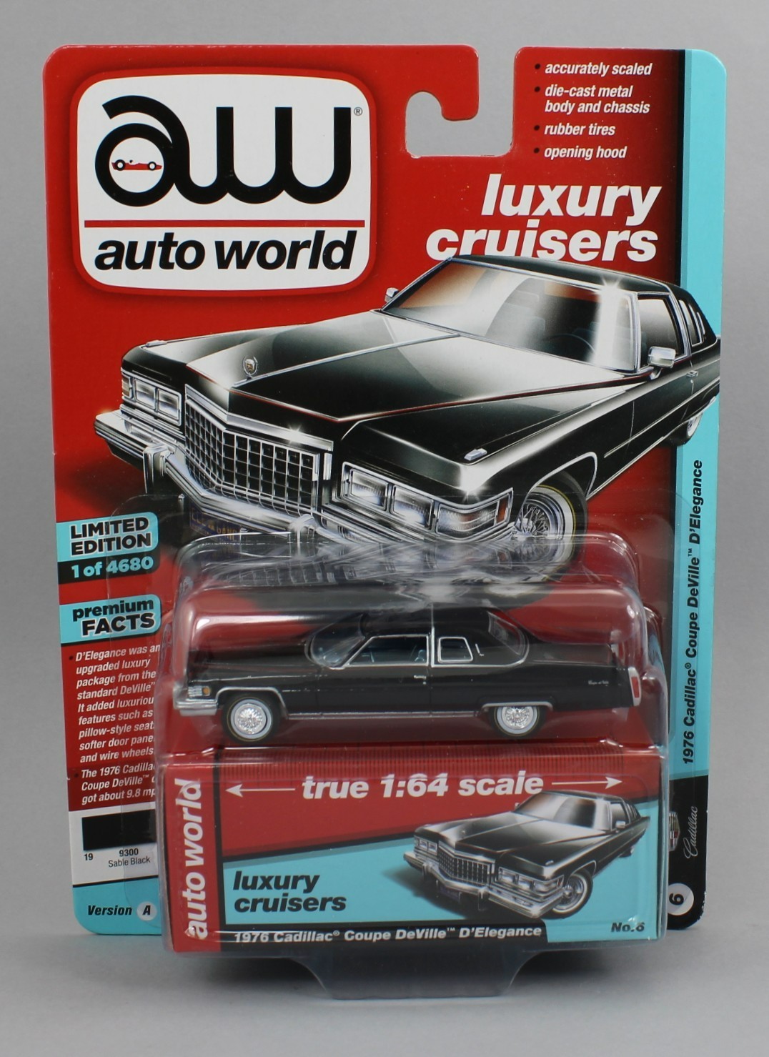1:64 AUTO WORLD *BLACK* 1976 Cadillac Coupe DeVille *NIP*