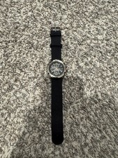 Seiko Solar Chronograph Quartz Watch Black Dial Fabric Band Stainless Steel