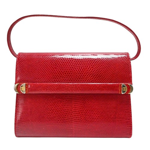 GUCCI Old Gucci GG Plate Lizard Flap Handbag Red K2606 k153 rh6968098