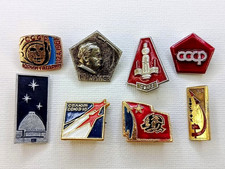 Soviet Russian Set 8 Badges Space USSR Yuri Gagarin, Soyuz, Vostok