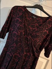 George Moda Burgundy & Black Lace Print Midi Dress – UK 16 / EU 44