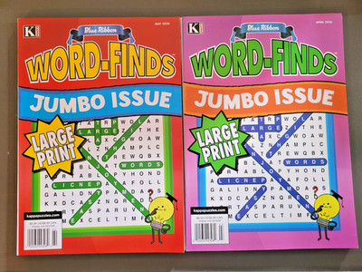 Lot of 2 KAPPA Large Print Blue Ribbon Word-Find Puzzle Books-Jumbo Issues -260+