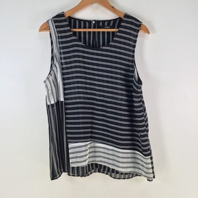 Piper womens tank top size 14 black striped sleeveless round neck 128648