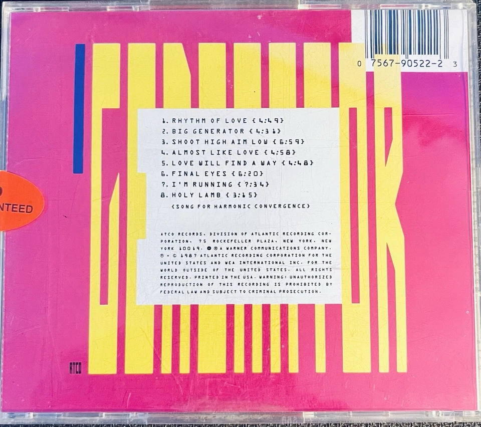 Used Audio Music CD Yes Big Generator Album ATCO A2-90522 1987 Atlantic Records  - Image 2 of 4