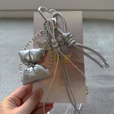 Silver Shiny Multi-Charm Bag Accessory  Handmade Gift Keychain  Phone Charm