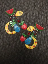 Fun! Lunch at the Ritz Vintage Tropical Fruit Calypso Colors Pierced Earrings