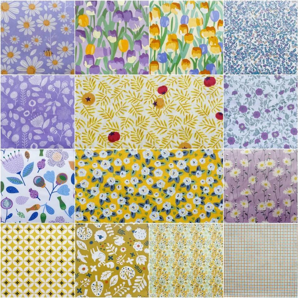 Tela precortada floral vintage cuadrados 10X10, tela para pasteles capa amarilla púrpura para  Foto 2 de 4