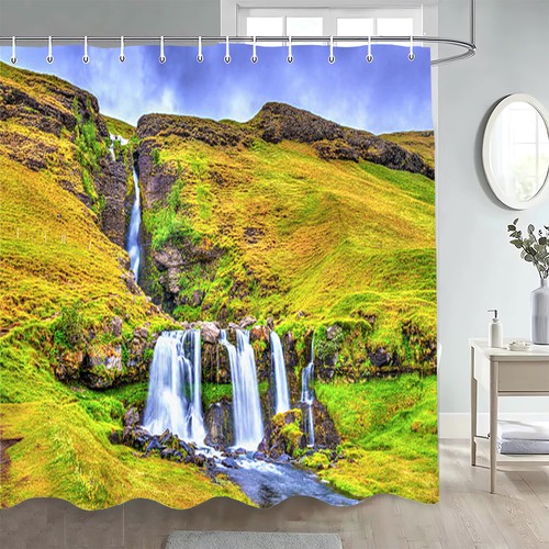 Cortina de ducha grande meseta cascada selva baño cortinas impermeables - Imagen 7 de 18