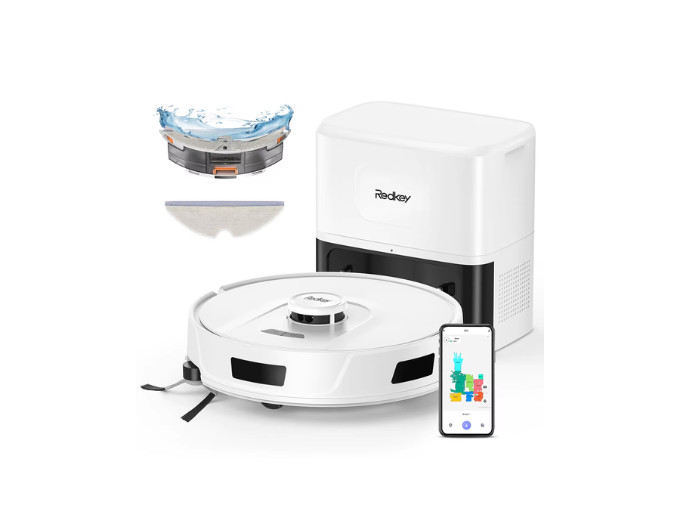 Robot aspirateur laveur 10Kpa noir avec station de charge intelligente et connectivité Alexa
