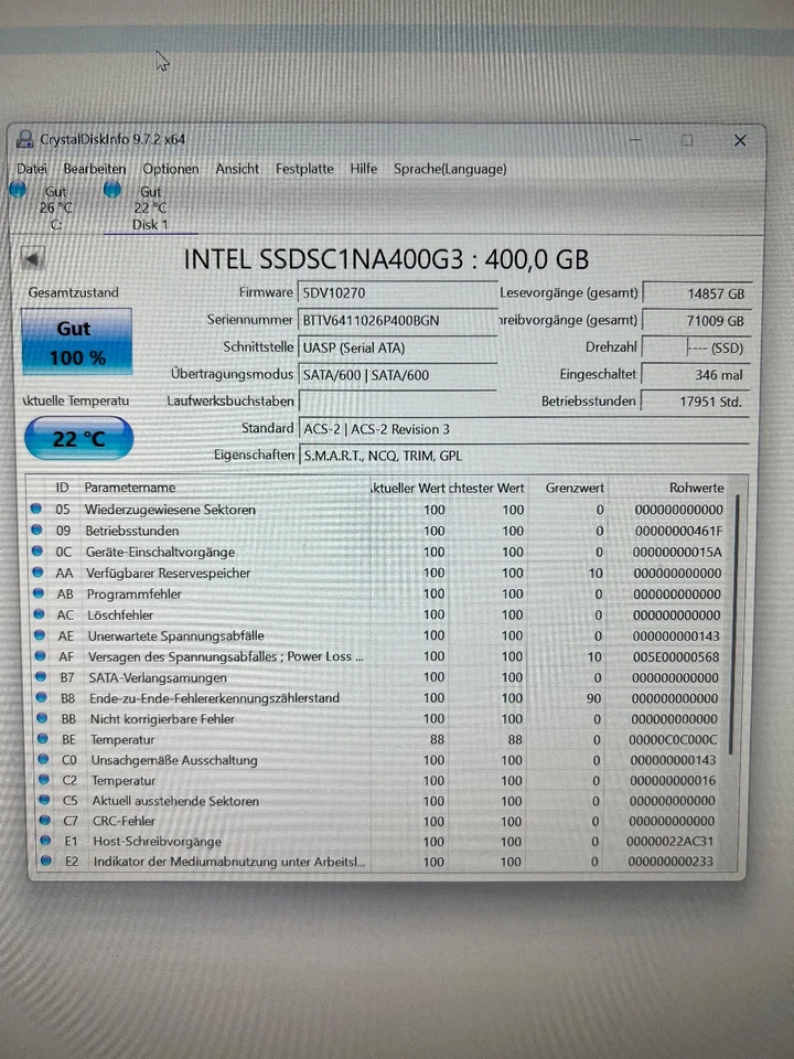 Intel SSD SC1NA400G3 400GB 1.8" Solid State Drive Speicher DC S3700 Series - Bild 2 von 4