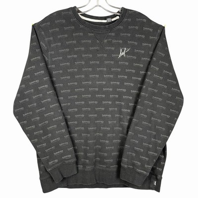 HUF Thrasher Embroidered Sweatshirt Men s L Black Crewneck All Over Print