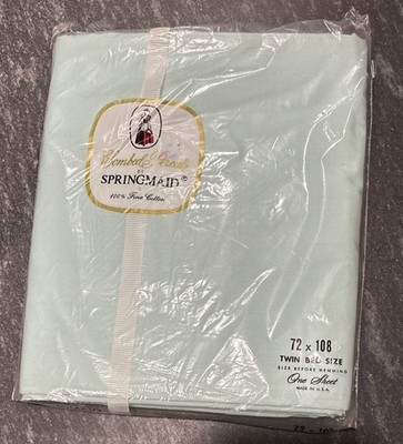 Vintage Springmaid Cotton Combed Percale Flat Sheet Twin 72''x108'' USA Mint Green