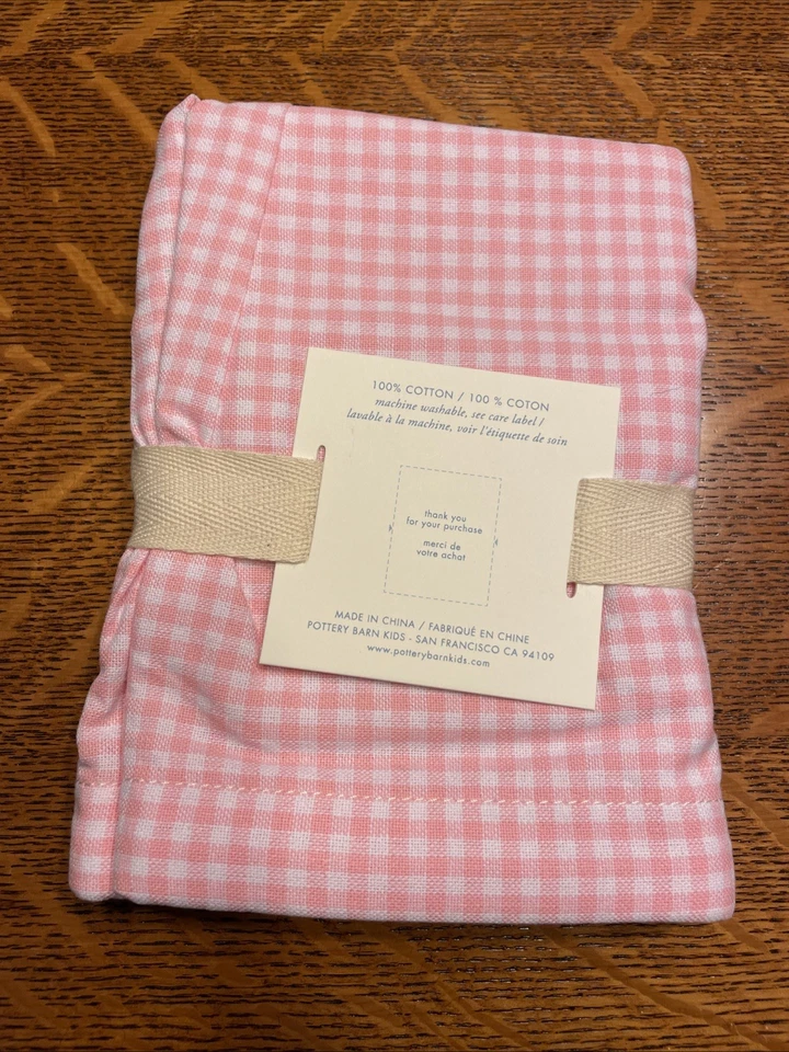 Forro de cesta de mimbre Pottery Barn Kids Sabrina mediano rosa y blanco guinga Foto 2 de 2