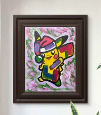 Original Art "Pikachu Santa" 11x14 Canvas Expressionism Abstract Design Home Art