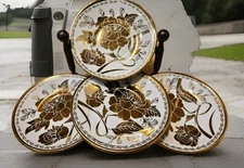 Set Of 4 China Saucers GOLDEN Rose Front Solid Backs Hand Painted Unmarked 5.25"