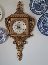 Ornate Baroque Wall Clock Gold Tone New Haven Rococo Vintage