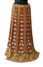 Indian Heavy Red Georgette Silk Hand Embroidered Semi-stitched Designer Skirt