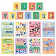 Sweetzer  Orange Set of 8 Motivational Posters in Spanish  BIENVENIDOS Lett...