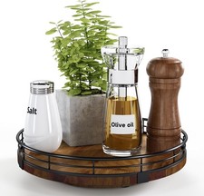 9" Farmhouse Oak Lazy Susan Organizer Walnut Finish for Kitchen Cabinet Pantry
