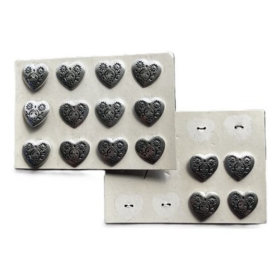 Vintage Austrian Silver Heart Shank Buttons Set of 4 Flower Tyrolean Dirndl