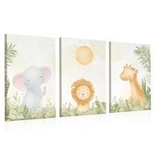 Safari Nursery Wall Art Set of 3   16 24 Canvas Prints with Lion, Elephant  ...