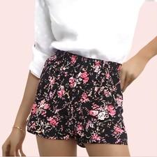 Vtg 1980's VICTORIA'S SECRET Gold Label Pajama Shorts Black Pink Floral size S/M