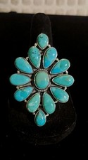 New LARGE Sterling Silver Turquoise Adjustable Cluster Ring