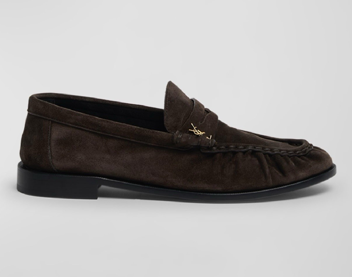 Saint Laurent Le mocassino penny pantofole in pelle scamosciata marrone taglia 39 US 9