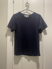 NWT Loft Navy Blue T Shirt SZ S Beautiful Short Sleeve White Stitching Cotton