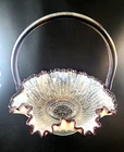 Fenton French Opalescent Iridescent Plum Crest Hearts Flowers 11" Glass Basket