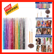 Hair Tinsel Kit with 16 Colors, 48 Inches, 3300 Strands, Glitter Sparkling