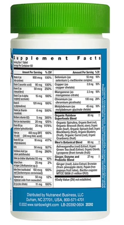 Multivitamínico masculino One 50+ | 120 comprimidos | Mistura de superalimentos | por Rainbow Light - Imagem 2 de 4